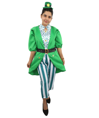 HPO Women's Irish Green Holiday Suit | Layered Shamrock Top and Knickers with Attached Belt | Versatile for Stage Shows, Pub Crawls, and Costume Parties