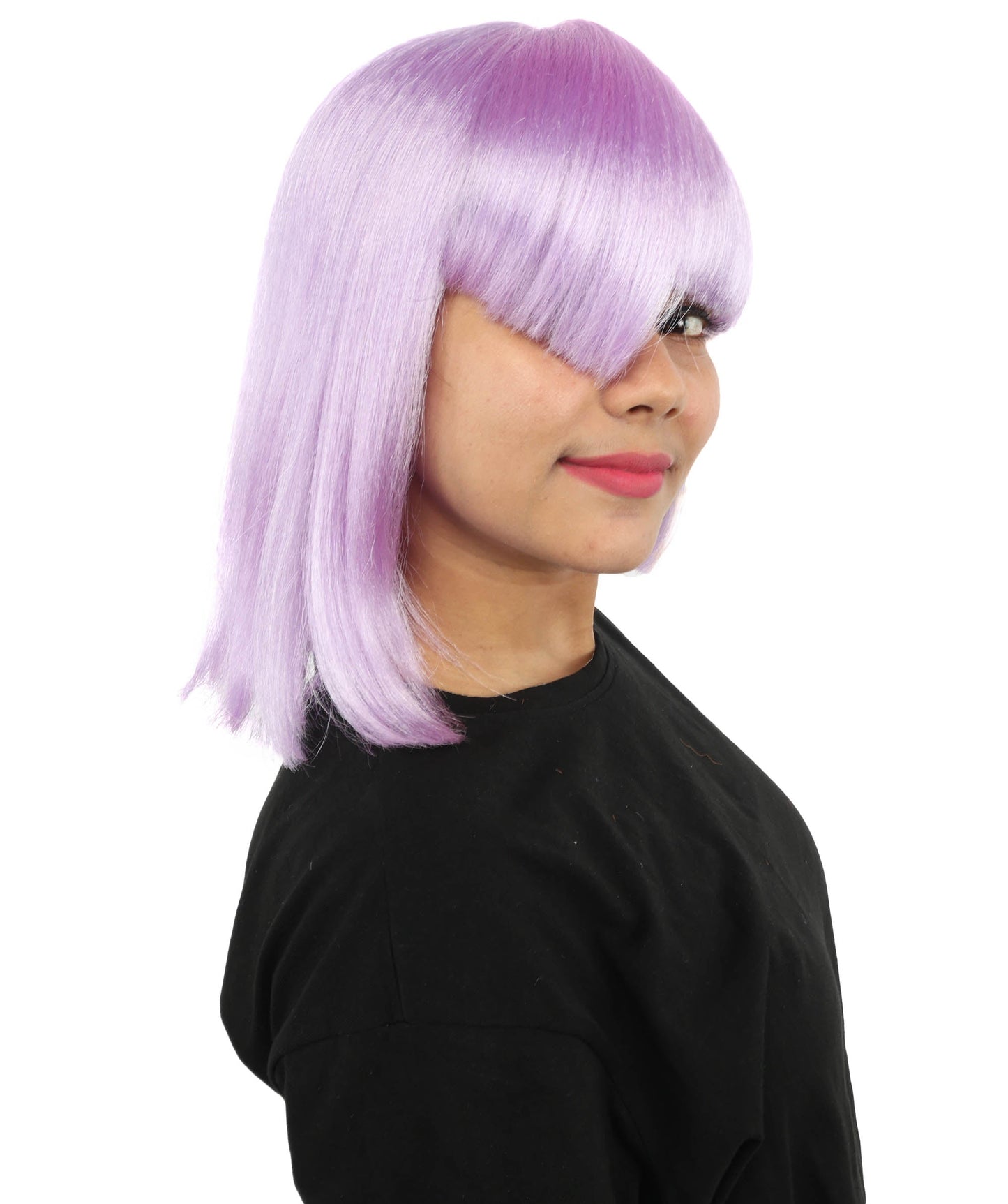 HPO Adult Women's Asymmetrical Bangs Bob Wig | Multiple Color Options | Create of synthetic fiber, sleek straight volume, breathable capless base | Party, Halloween, theater, drag, performance, costume events