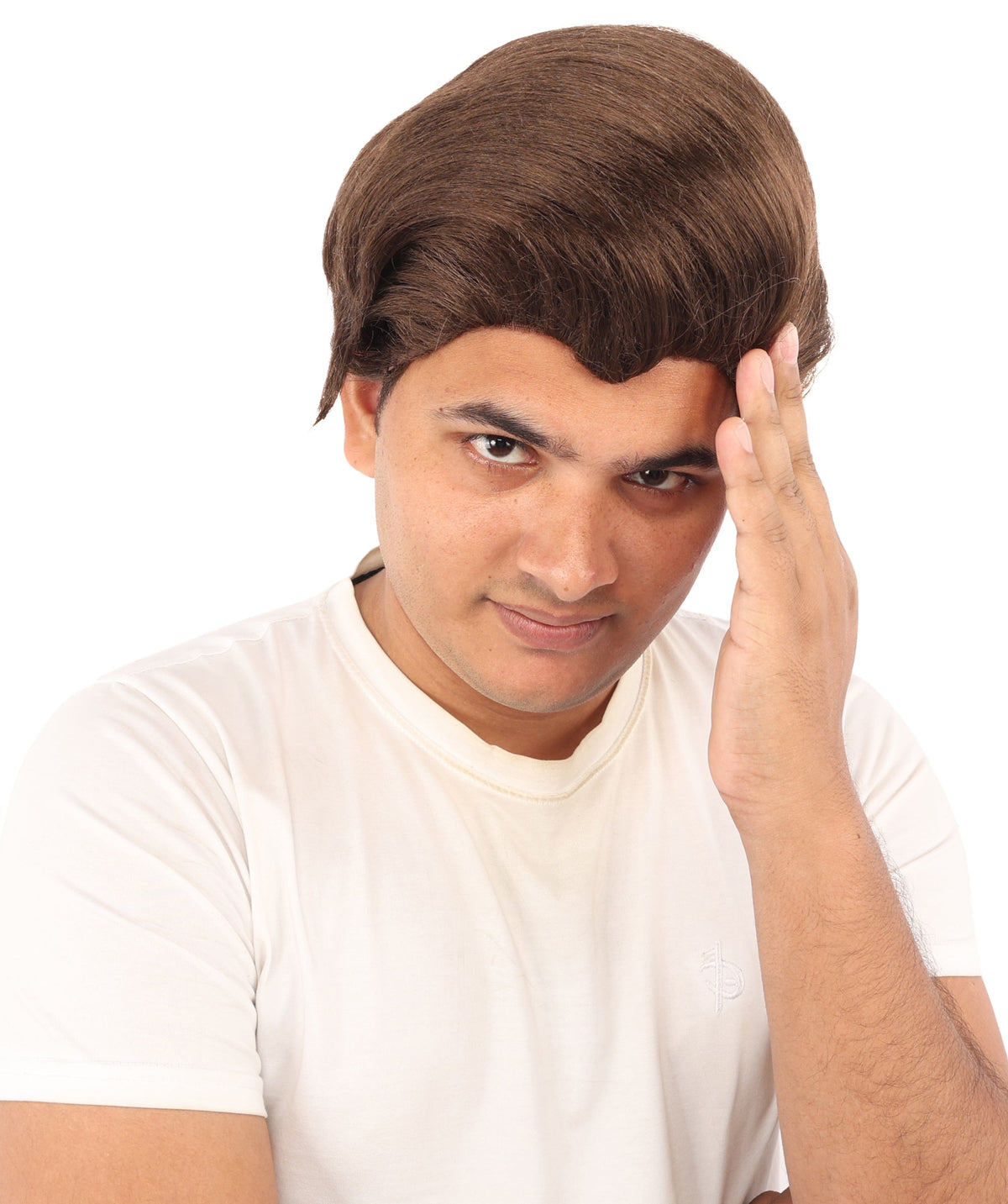 HPO Adult & Teen Men's Sleek Updo Theatrical Wig | Icy silver tone, create of synthetic fiber, striking swept front volume, breathable base | Party, Halloween, theater, drag, performance, costume events