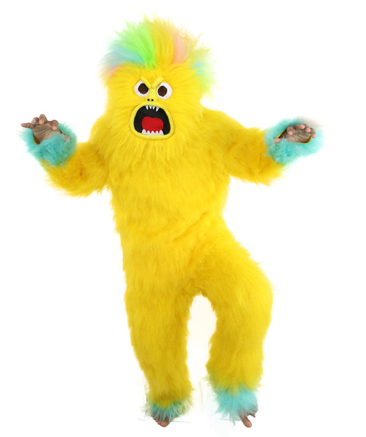 HPO Adult 74 Inch Full Animal Monster Bundle Costume & Mask Set – Yellow & Blue Furry Outfit with Screaming Head Mask | Ideal for Mascot Shows, Theater & Party Characters