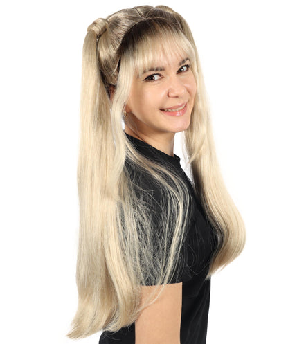 HPO Women Chic 90s Pop Star Wig Multiple Bun Style with Flirty Flair and Retro Appeal, Premium Breathable Capless Cap