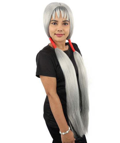 HPO Women's Extra Long Pigtail Wig | Multicolor Options | Floor Length Straight Twin Tails with Bangs, Heat Friendly Synthetic Fiber & Adjustable Cap | Halloween, Fairy Roleplay, Magical Girl Theme, Theater & Carnival