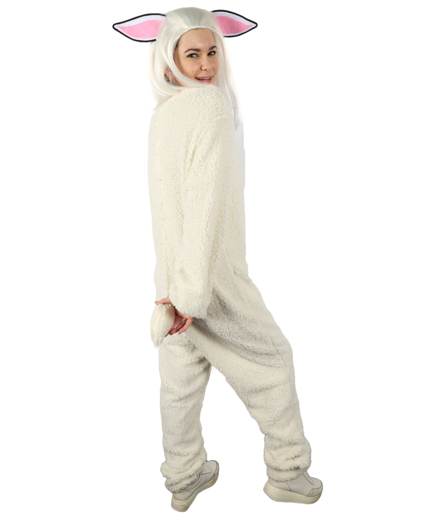 HPO Unisex White Long Lamb Wig and Costume | Suitable for Halloween | Flame-retardant Synthetic Fabric