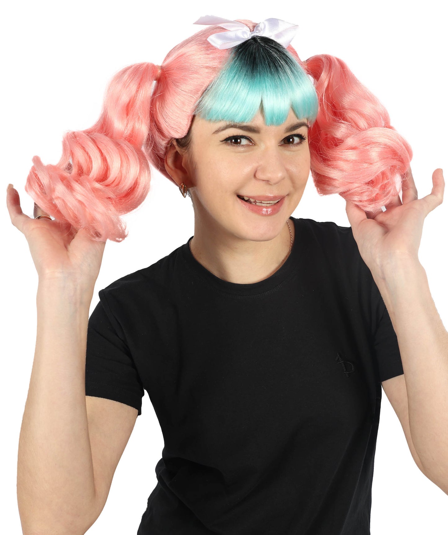 HPO Women's American Singer Pink & Mint Green Double Ponytail Wig | Halloween and Cosplay Wig | Flame-retardant Synthetic Fiber