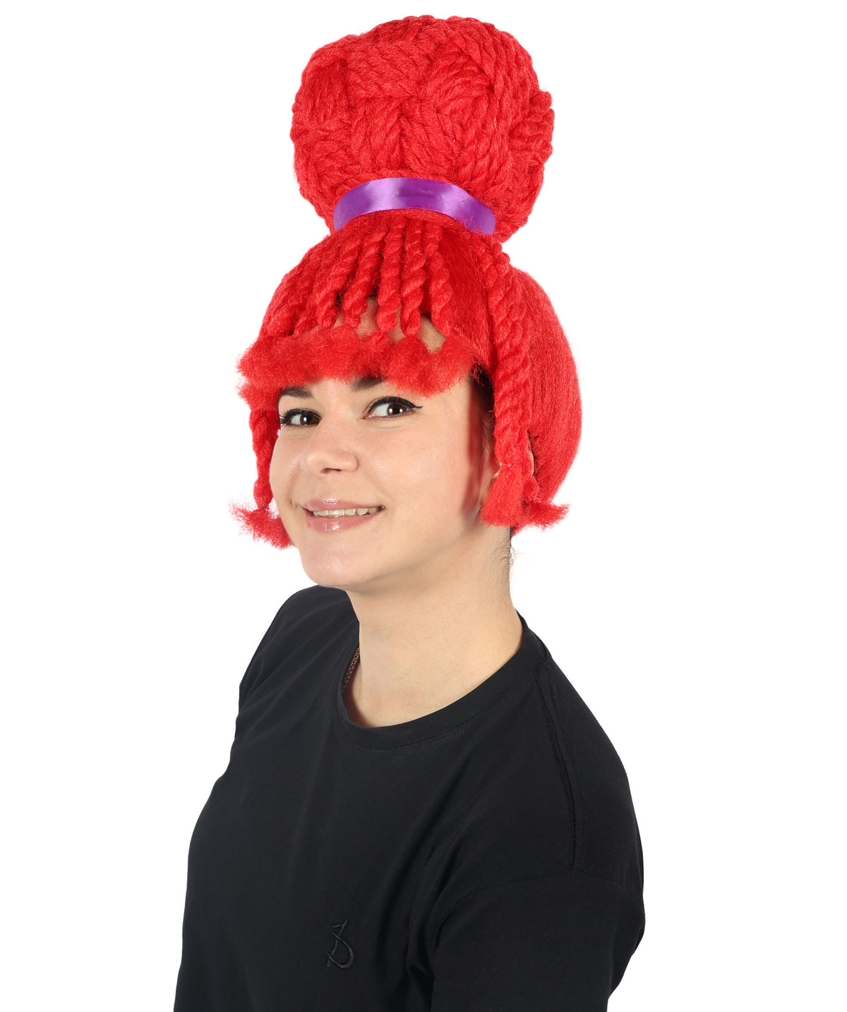 HPO Women's Popular Animated Movie Maroon Big Bun Red Wig  | Halloween Wig | Flame-retardant Synthetic Fiber