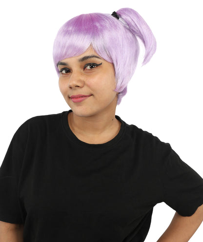 HPO Adult Women's Anime Trainer Character Wig | Vibrant hue multicolor options, create of synthetic fiber, short choppy bob with high side ponytail, breathable base | Cosplay, Halloween, theater, party, performance, costume events