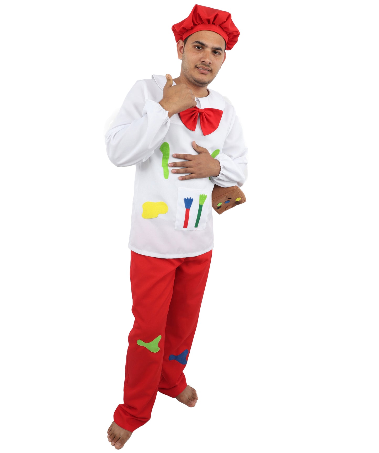 HPO Painter Men’s Costume with Hat – White and Red Themed Outfit  | Creative Fancy Dress for Parties and Social Events