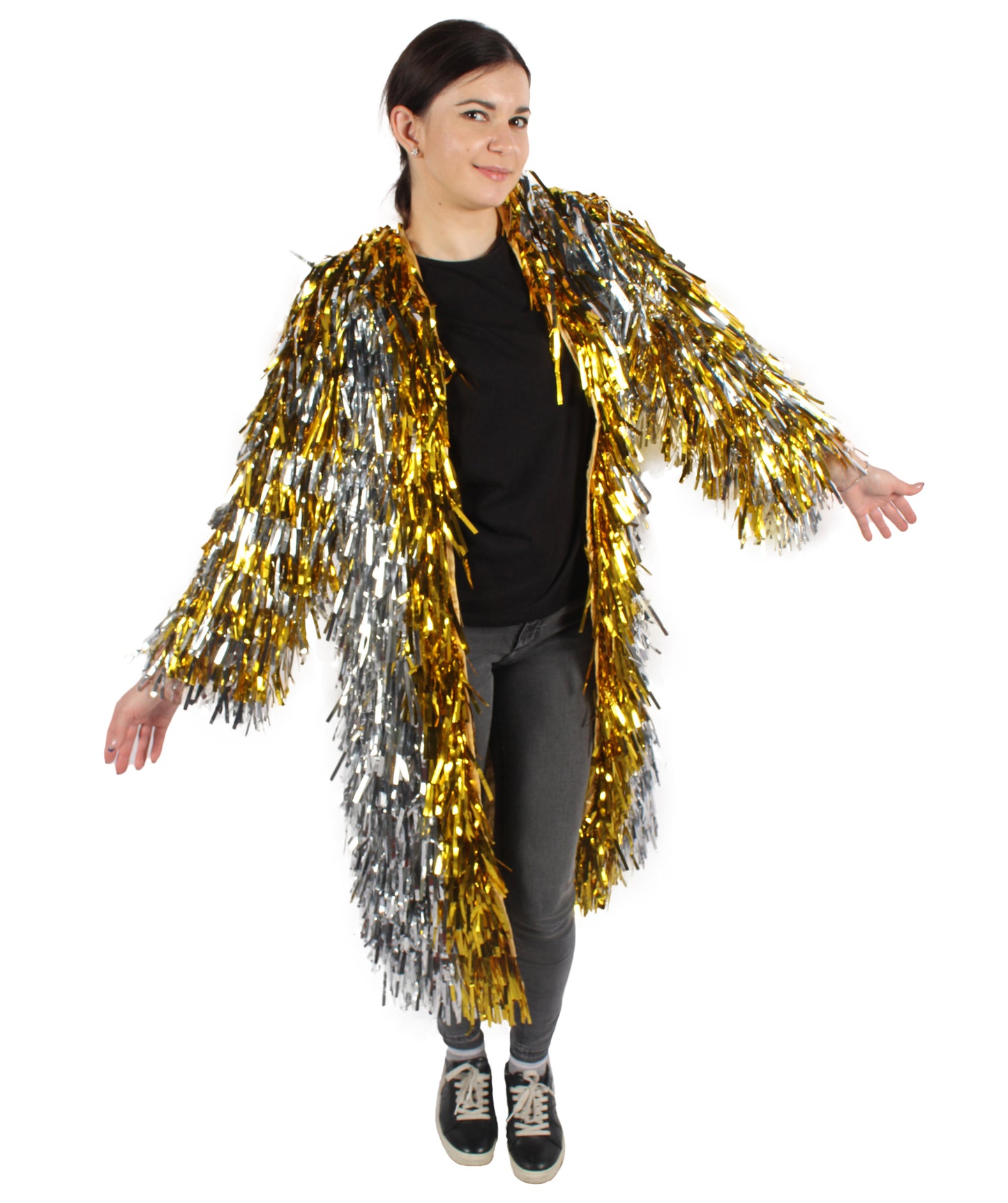 HPO Women's Gold & Glitter Tinsel Trenchcoat, Perfect for Halloween