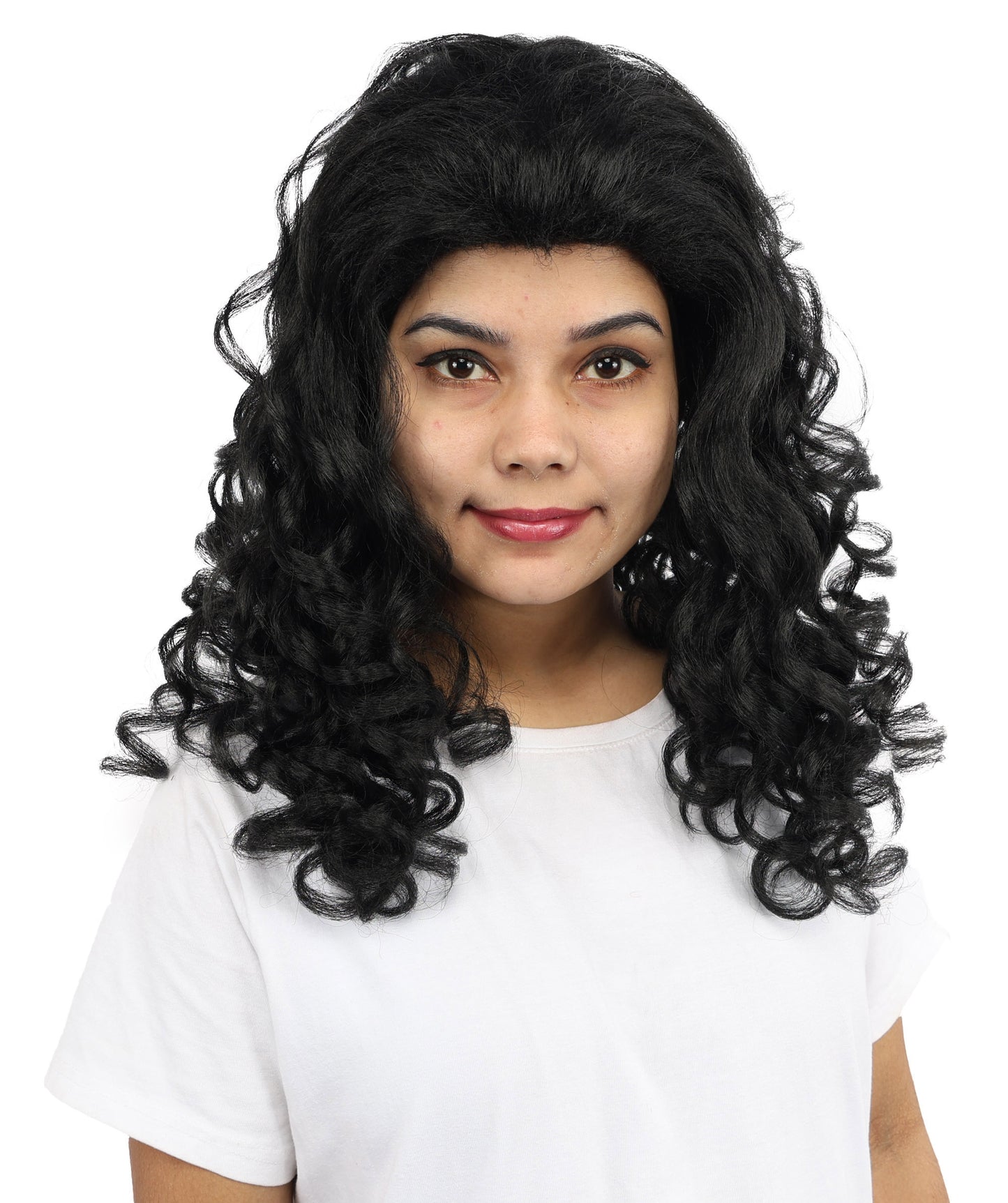 HPO Women’s 16-Inch Medium-Length Black Wig with Soft Curls | Ideal forCosplay, and Themed Events | Elegant, Versatile Hairpiece for Various Looks