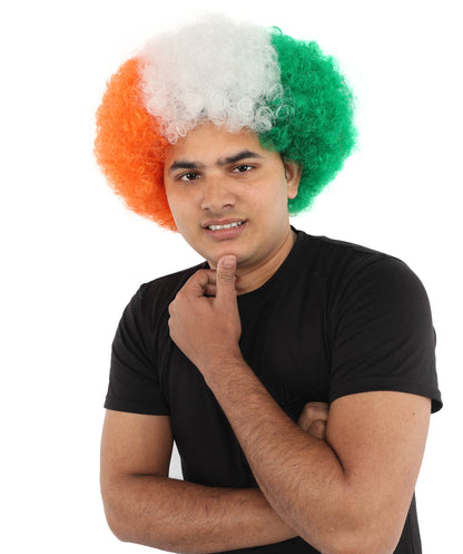 HPO Unisex Cote d'Ivoire Afro Wig | 12 Inch Orange White Green Tricolor Synthetic Curls | Sports Event National Holiday Parade Soccer Match Fan Gear
