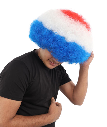 HPO  Tricolor Afro Style Netherlands Flag Wig | Flame-retardant Synthetic Fiber with Capless Construction | Ideal for Party, Halloween, Cosplay, Theater, Drag, Performance, Costume Events