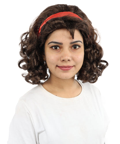 HPO Women’s Animated Character 12 Inch Curly Bob Wig with Red Headband | Flame Resistant Synthetic Fiber | Ideal for Halloween and Cosplay