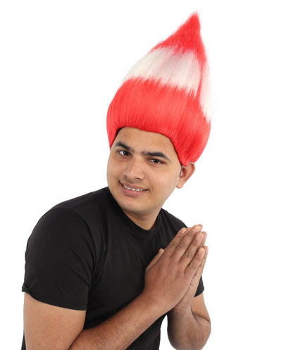 HPO Unisex Austria Flag Troll Wig | 15 Inch Upright Spiked Red White Stripe Design | Sports Event National Holiday Parade Soccer Match Fan Gear