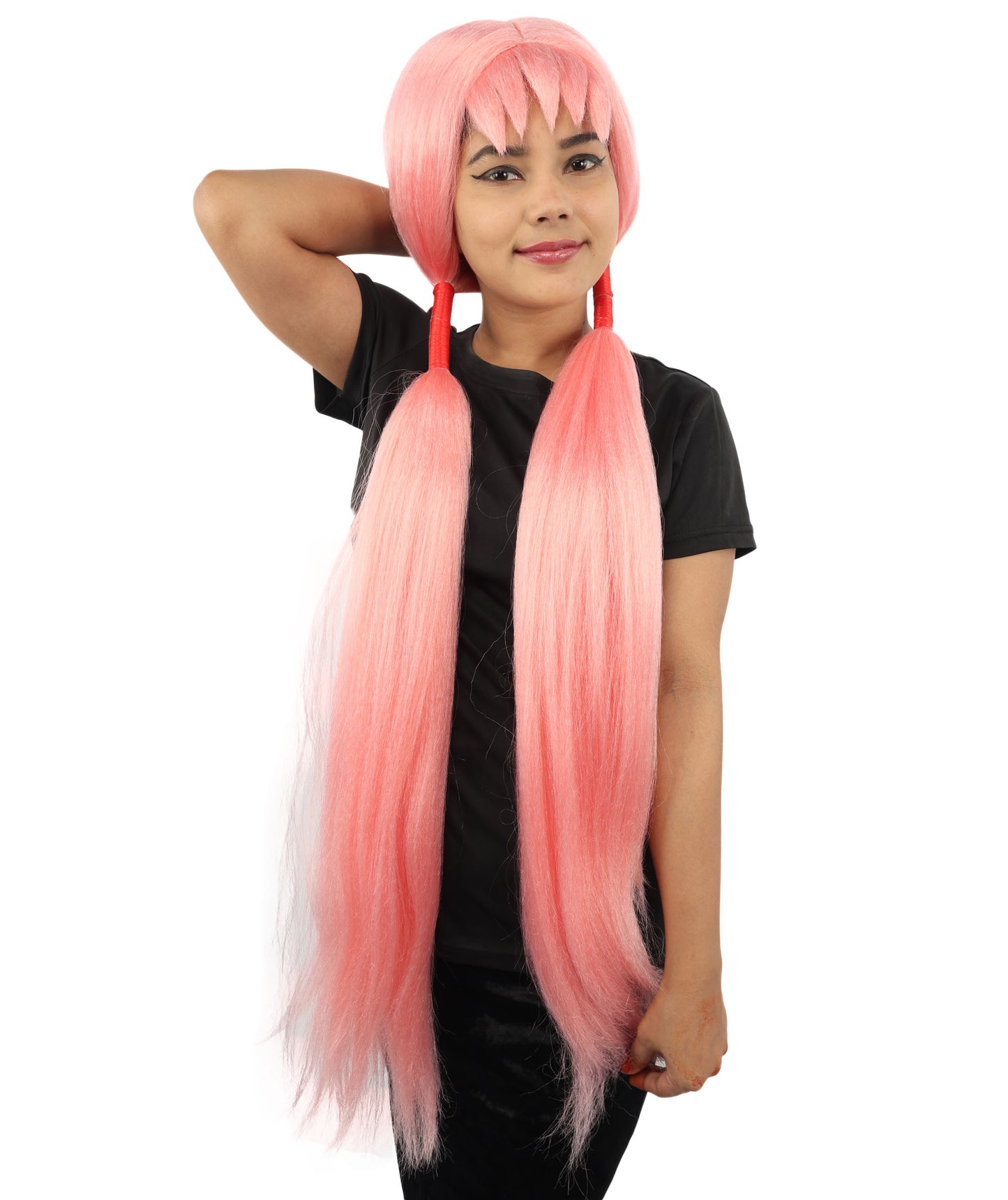 HPO Women's Extra Long Pigtail Wig | Multicolor Options | Floor Length Straight Twin Tails with Bangs, Heat Friendly Synthetic Fiber & Adjustable Cap | Halloween, Fairy Roleplay, Magical Girl Theme, Theater & Carnival