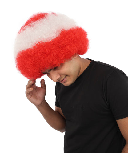 HPO UnisexAustria Flag Afro Wig | 12 Inch Synthetic Curls Horizontal Stripe Design | Sports Event National Holiday Parade Soccer Match Fan Gear