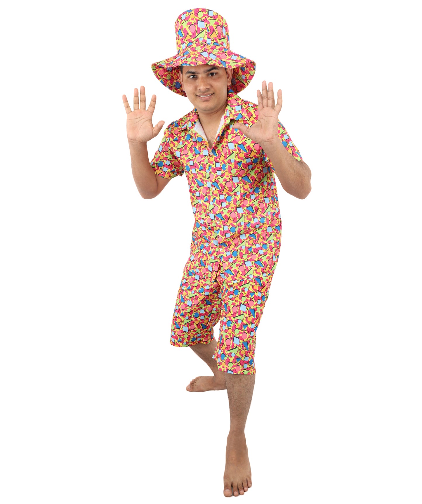 Retro 80s 90s Shell Suit Costume | Men’s Multicolor Hip-Hop Tracksuit with T-Shirt & Shorts | Carnival, Disco, Sportswear Outfit for Parties & Stage