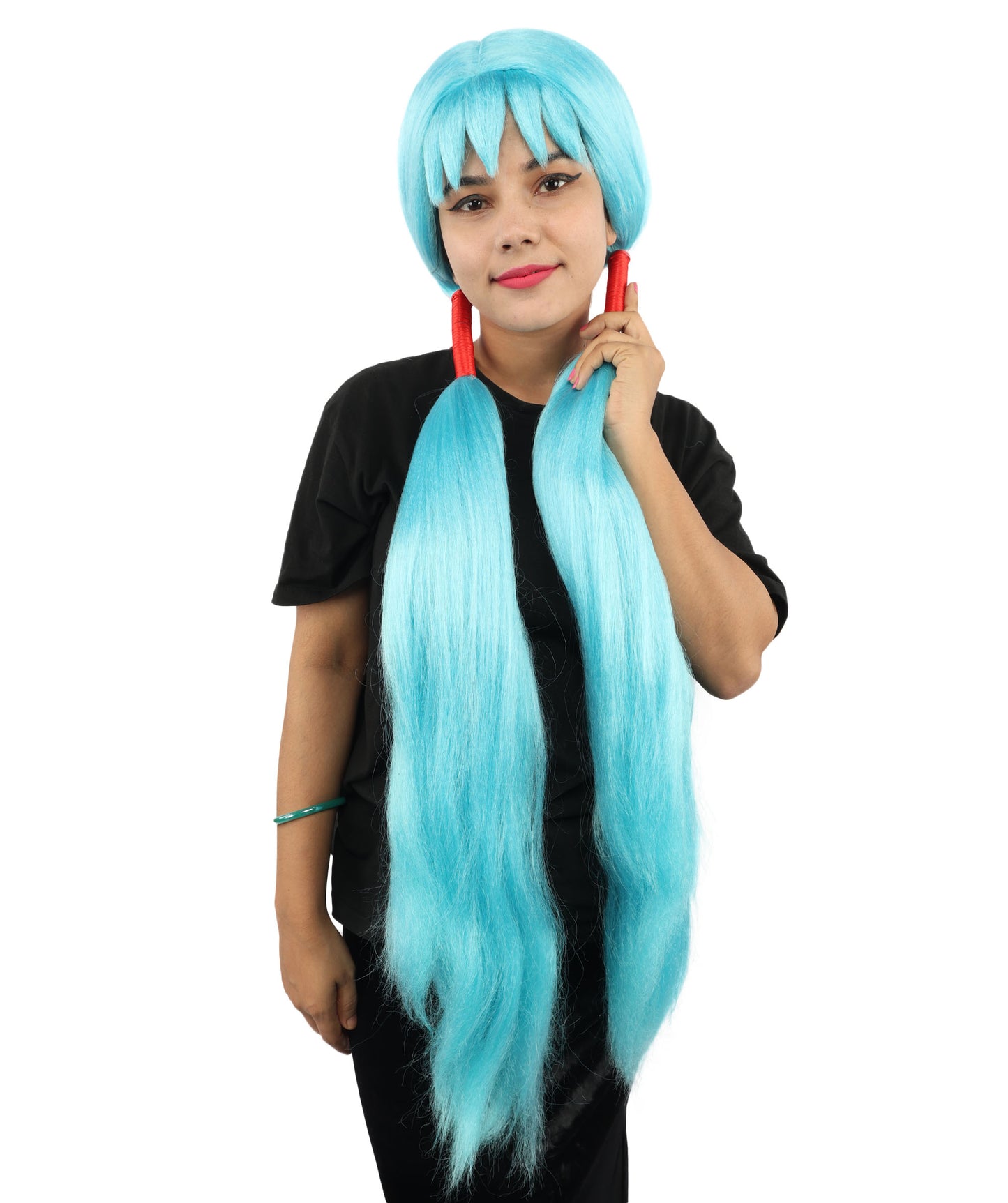 HPO Women's Extra Long Pigtail Wig | Multicolor Options | Floor Length Straight Twin Tails with Bangs, Heat Friendly Synthetic Fiber & Adjustable Cap | Halloween, Fairy Roleplay, Magical Girl Theme, Theater & Carnival