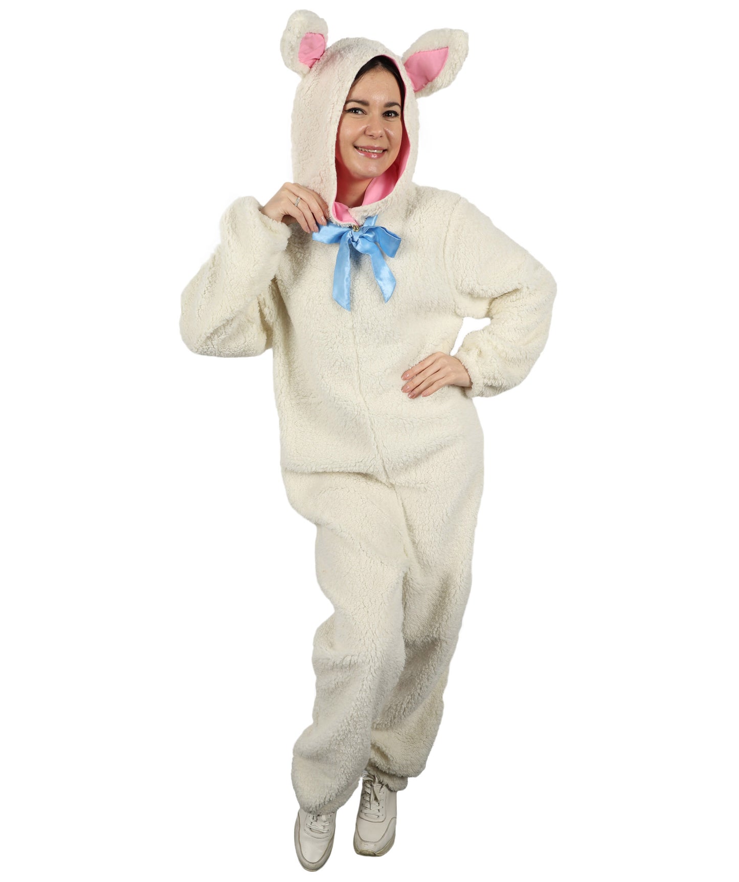 HPO Unisex White Long Lamb Wig and Costume | Suitable for Halloween | Flame-retardant Synthetic Fabric