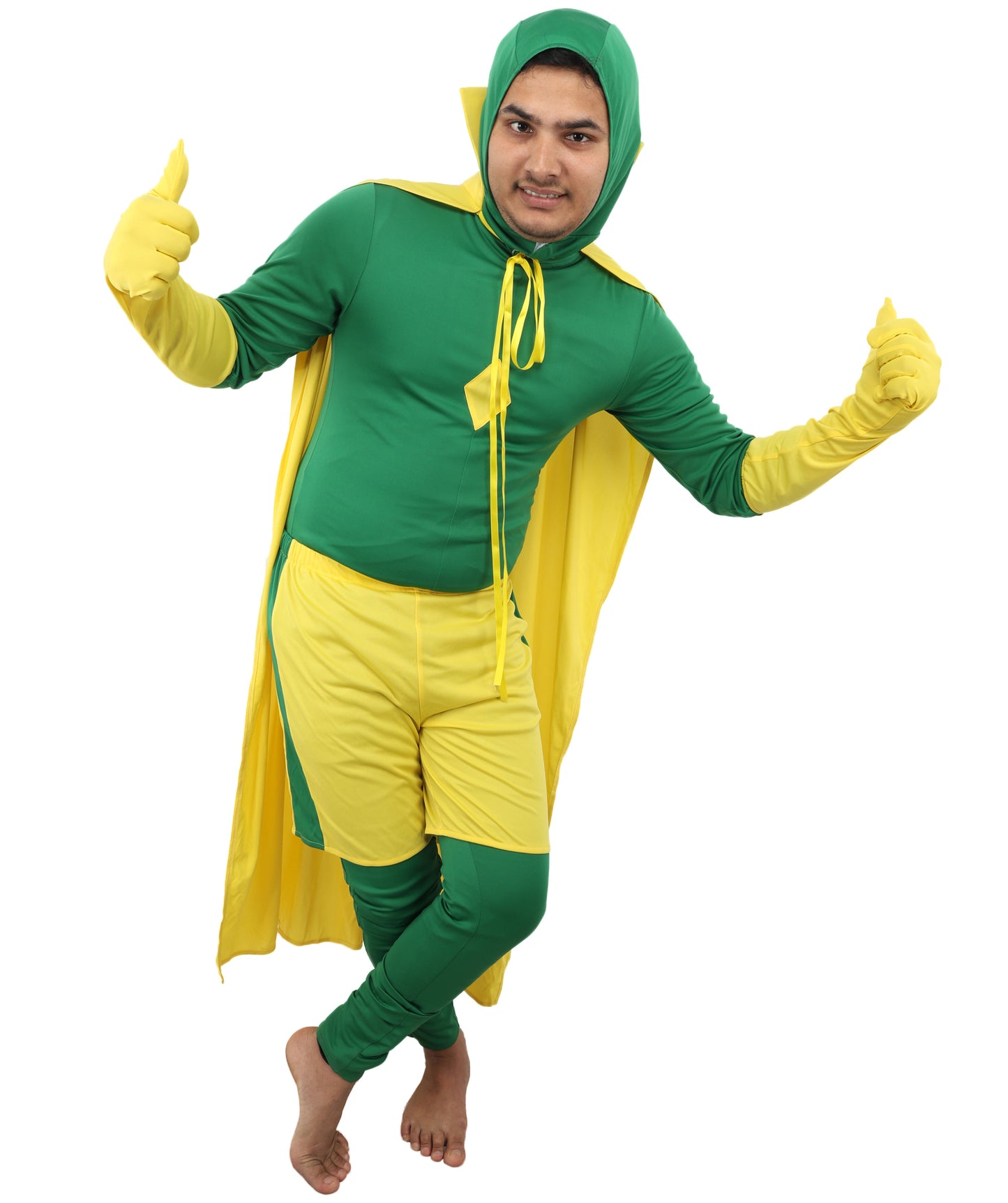 HPO Men's Cosplay Green & Yellow Costume - Red Cloak, Top, and Pants Full Set for Adults, Perfect for Themed Events