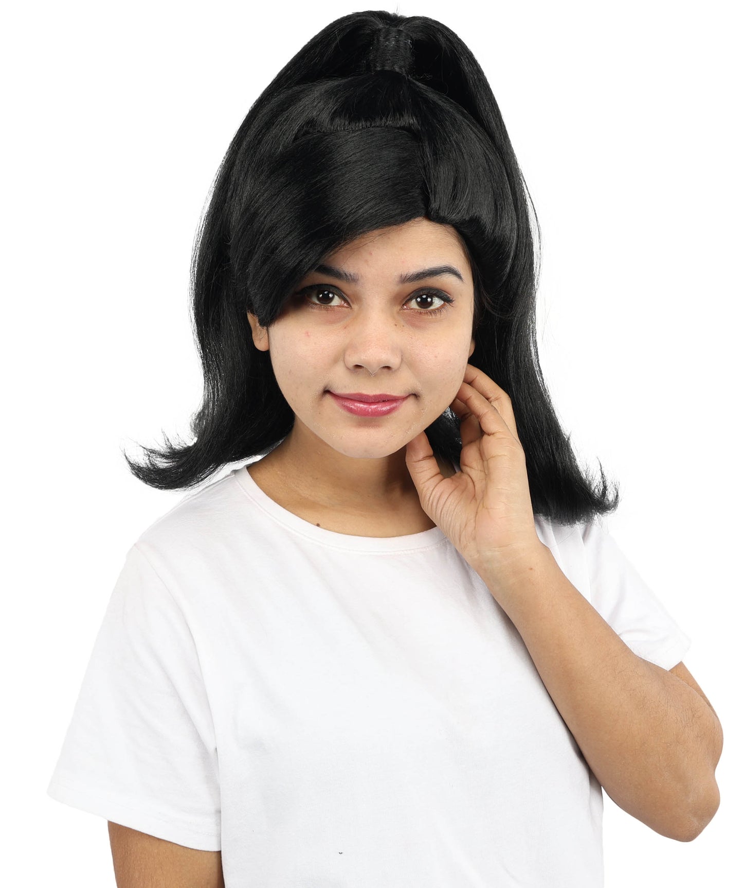 HPO Women’s Long Length Black Sleek High Ponytail Wig – 16 Inch Synthetic Hair with Capless Cap | Stage Style Headpiece for Halloween Parties & Cosplay