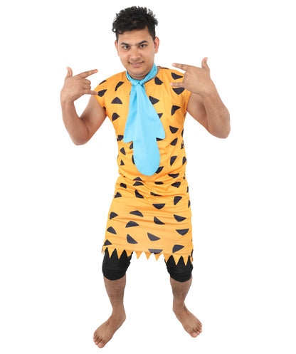 HPO Men’s Prehistoric Caveman Multicolor Costume | Animal-Print Tunic & Belt Outfit | Halloween, Themed Parties, Stage & Cosplay Costume