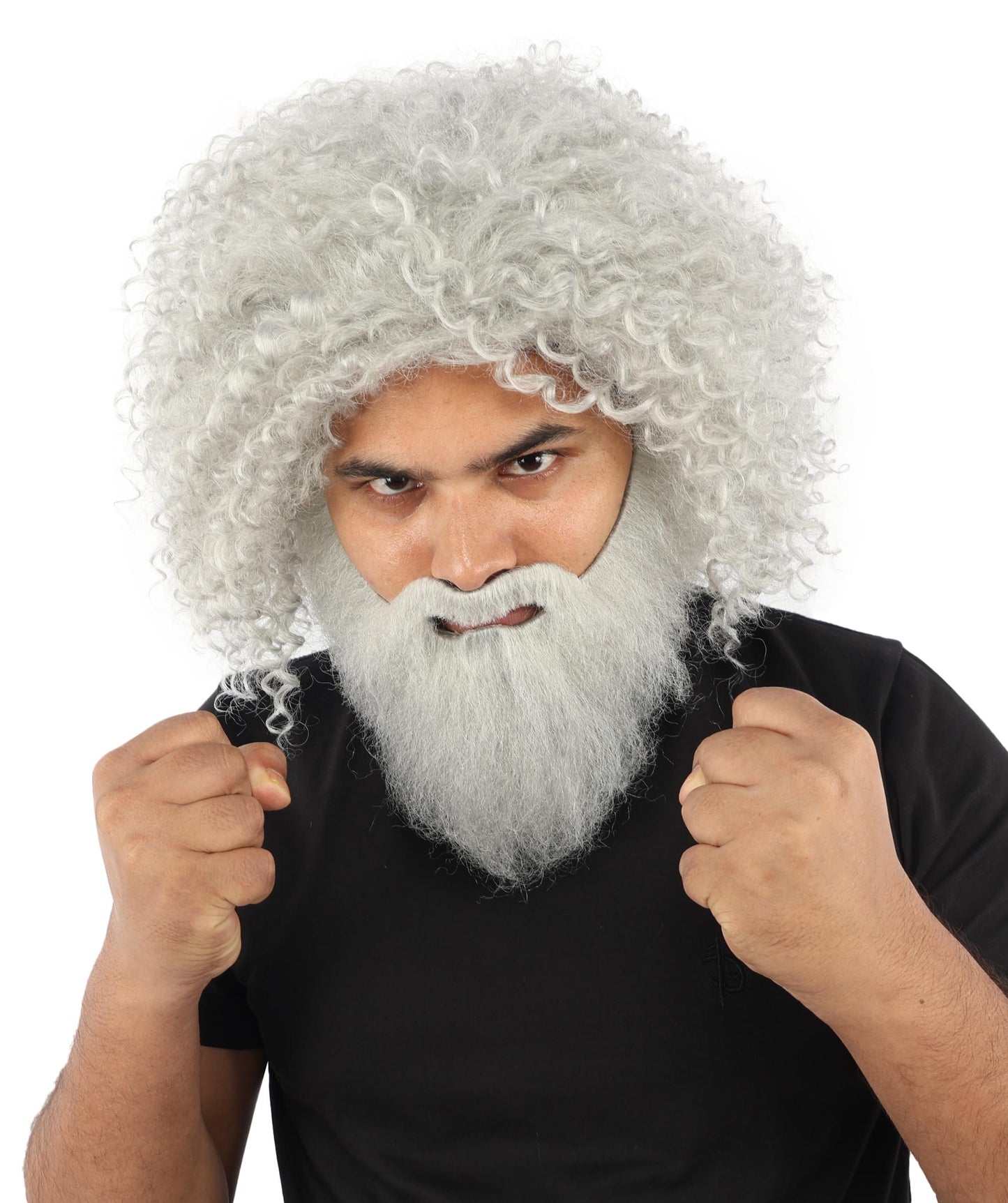 HPO Men's Wild Caveman Orange Wig Beard & Mustache Set | Massive Frizzy Orange Afro and Full Beard Set with Messy Texture | Prehistoric Costume, Viking Cosplay, Halloween, and Funny Party Props