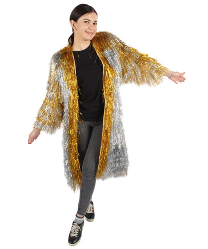 HPO Women's Gold & Glitter Thin Tinsel Trenchcoat, Perfect for Halloween