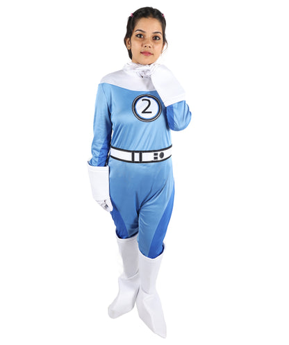 HPO Women’s Ultimate Sci-Fi Costume | 3-in-1 Jersey Dress with Hand Gloves | Blue & White Cosplay Outfit