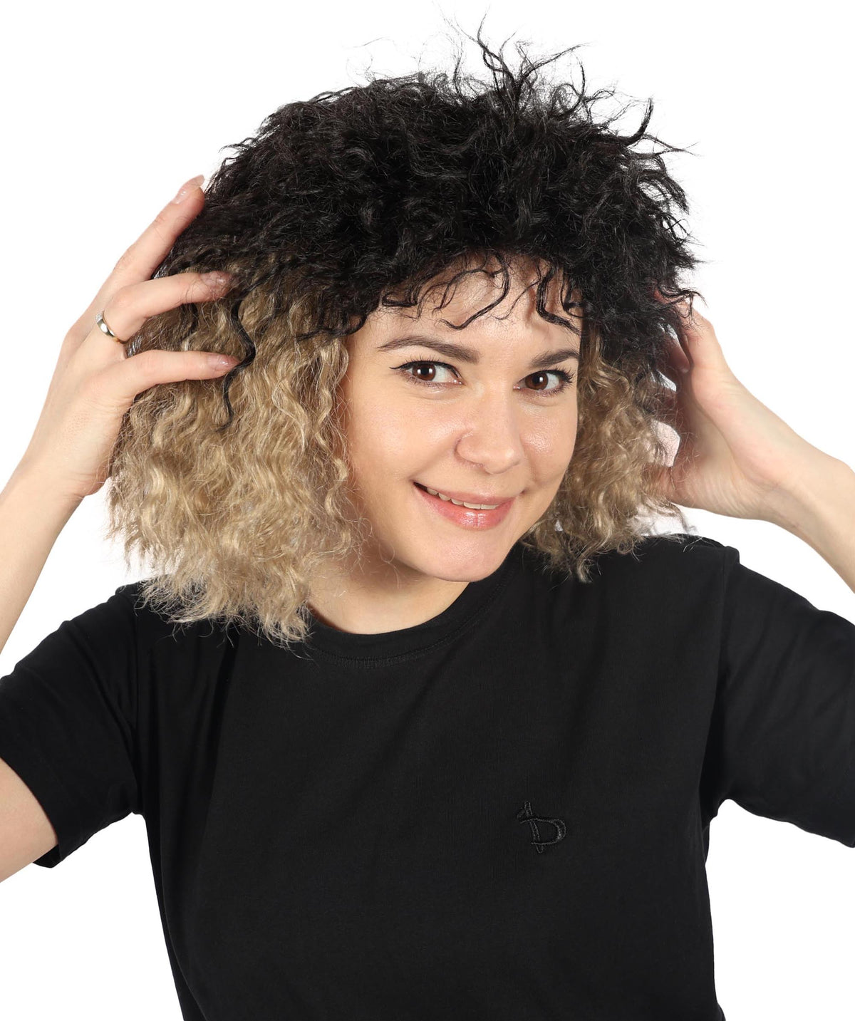 Women's Black and Blonde color Curly Short fluffy Wig | Halloween and Cosplay Wig | Flame-retardant Synthetic Fiber