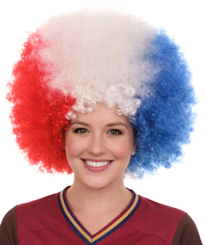 France National Flag Afro Wig | National Pride Patriotic Halloween Hair| Premium Breathable Capless Cap