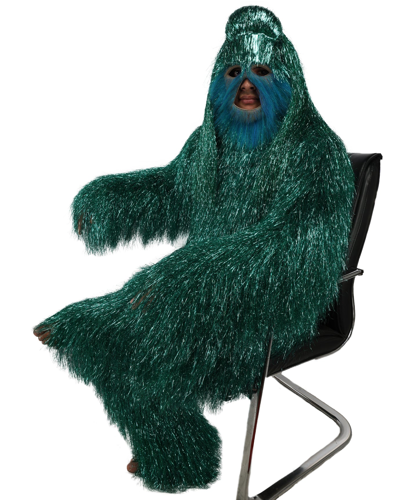 HPO UnisexTinsel Hairy Costume, Bundle & Mask Set | Full-Body Suit & Matching Mask | Long Hair Funny Costume for Halloween, Performers, Cosplay & Mascots | Multicolor Options