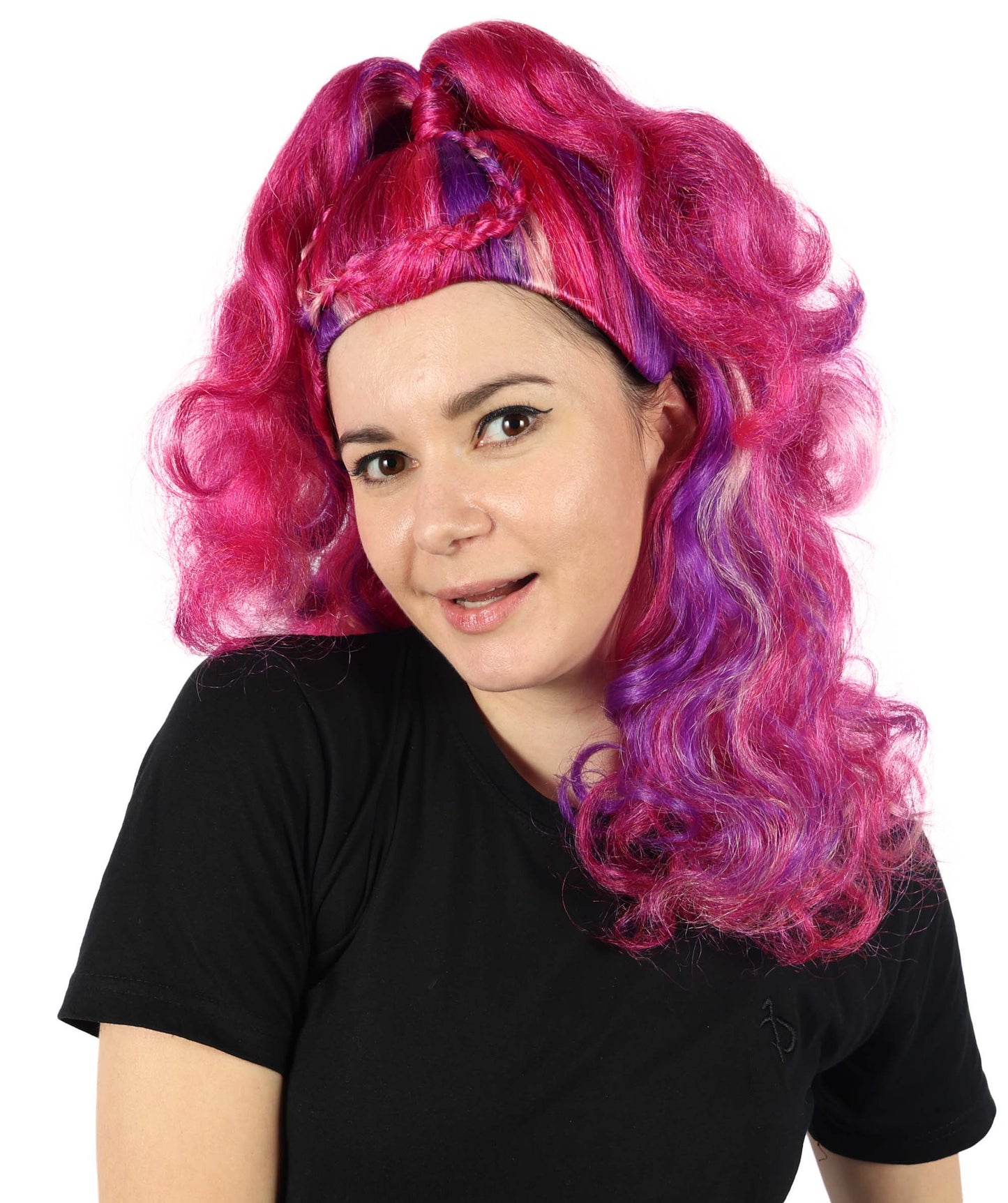 HPO Women's Kween Kong Drag Rainbow Wig | Voluminous purple  18-inch Long curly style | Ideal for party, Halloween, cosplay, theater, drag, performance, costume events