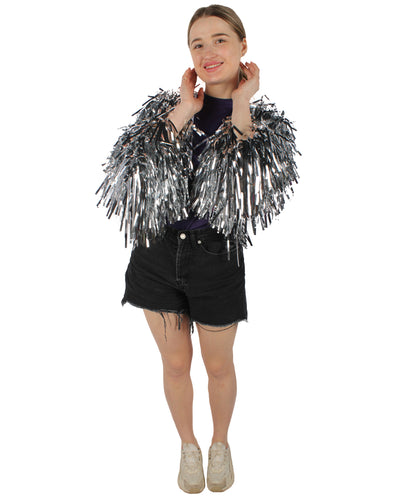 HPO  Women's Tinsel Sparkly Silver Jacket, Perfect for Halloween