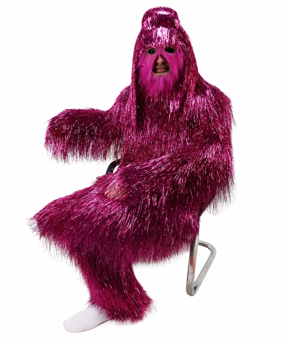 HPO UnisexTinsel Hairy Costume, Bundle & Mask Set | Full-Body Suit & Matching Mask | Long Hair Funny Costume for Halloween, Performers, Cosplay & Mascots | Multicolor Options