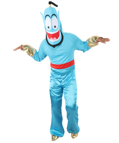 Blue Magical Spirit Costume with Pants, Vest & Belt | Men’s Fantasy Genie-Inspired Outfit for Halloween, Cosplay, Parties & Stage