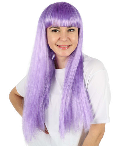 HPO Women's Vibrant Lavender Roleplay Purple Wig | Flame-resistant Synthetic Fiber with Capless Cap | Ideal for party, Halloween, cosplay, theater, drag, performance, costume events