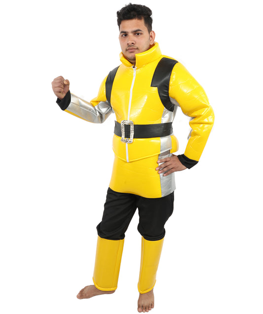 HPO Men's Hero Fighter Style Costume Jumpsuit | Yellow & Black Character Outfit for Dress Up Parties, Cosplay