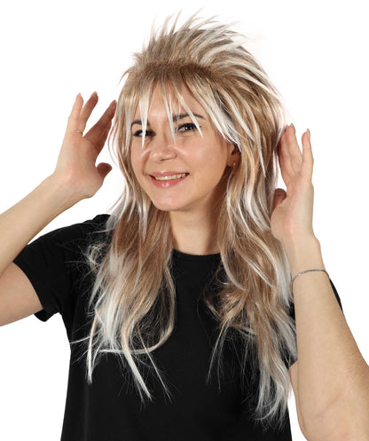 HPO Women's Medium Length 80’s Famous Fancy Sparkle Multiple Wig | Halloween and Party Wig | Flame-retardant Synthetic Fiber, Premium Breathable Capless Cap