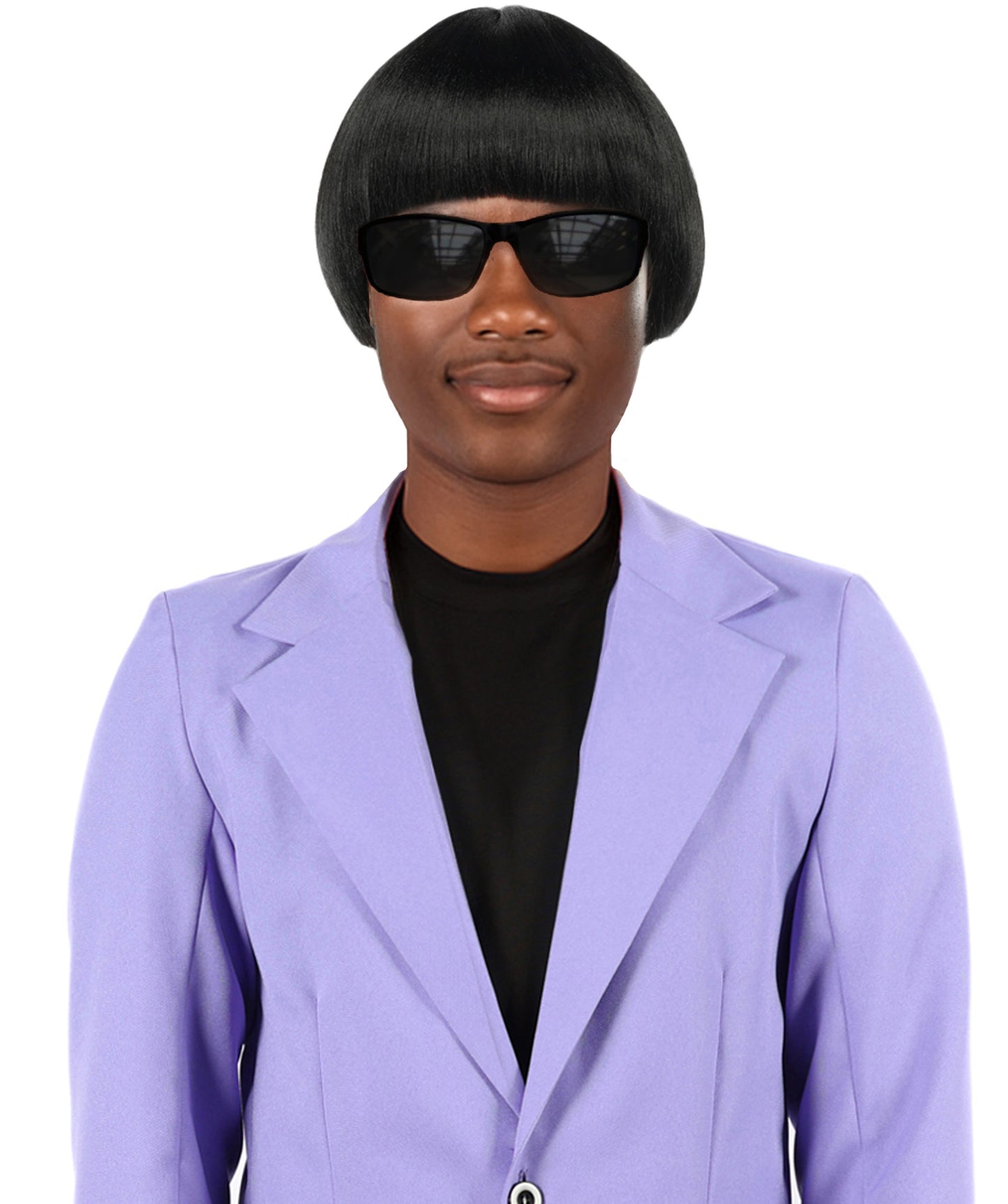 Adult Men’s Earfquake-Inspired Retro Blue Suit Costume & Multiple Bob Wig Bundle | Included sunglass | Bold Retro Look for Cosplay & Costume Events