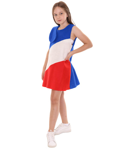 Child's Girl Patriotic Celebratory French Flag Troll Dress Costume | Tricolor Fancy