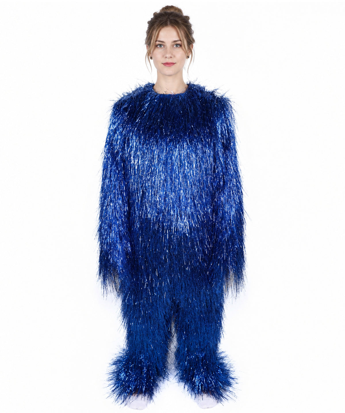 HPO Unisex Teen Extreme Tinsel Hairy Person Costume Bundle & Mask Set - Full-Body Tinsel Hair Suit Extra-Long Costume Wig for Halloween, Cosplay & Parties - Multiple Color Options