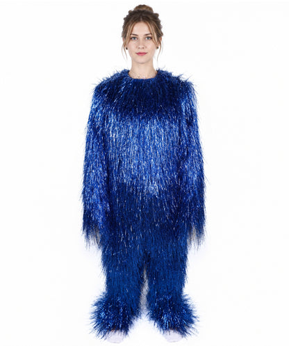 HPO Unisex Teen Extreme Tinsel Hairy Person Costume Bundle & Mask Set - Full-Body Tinsel Hair Suit Extra-Long Costume Wig for Halloween, Cosplay & Parties - Multiple Color Options