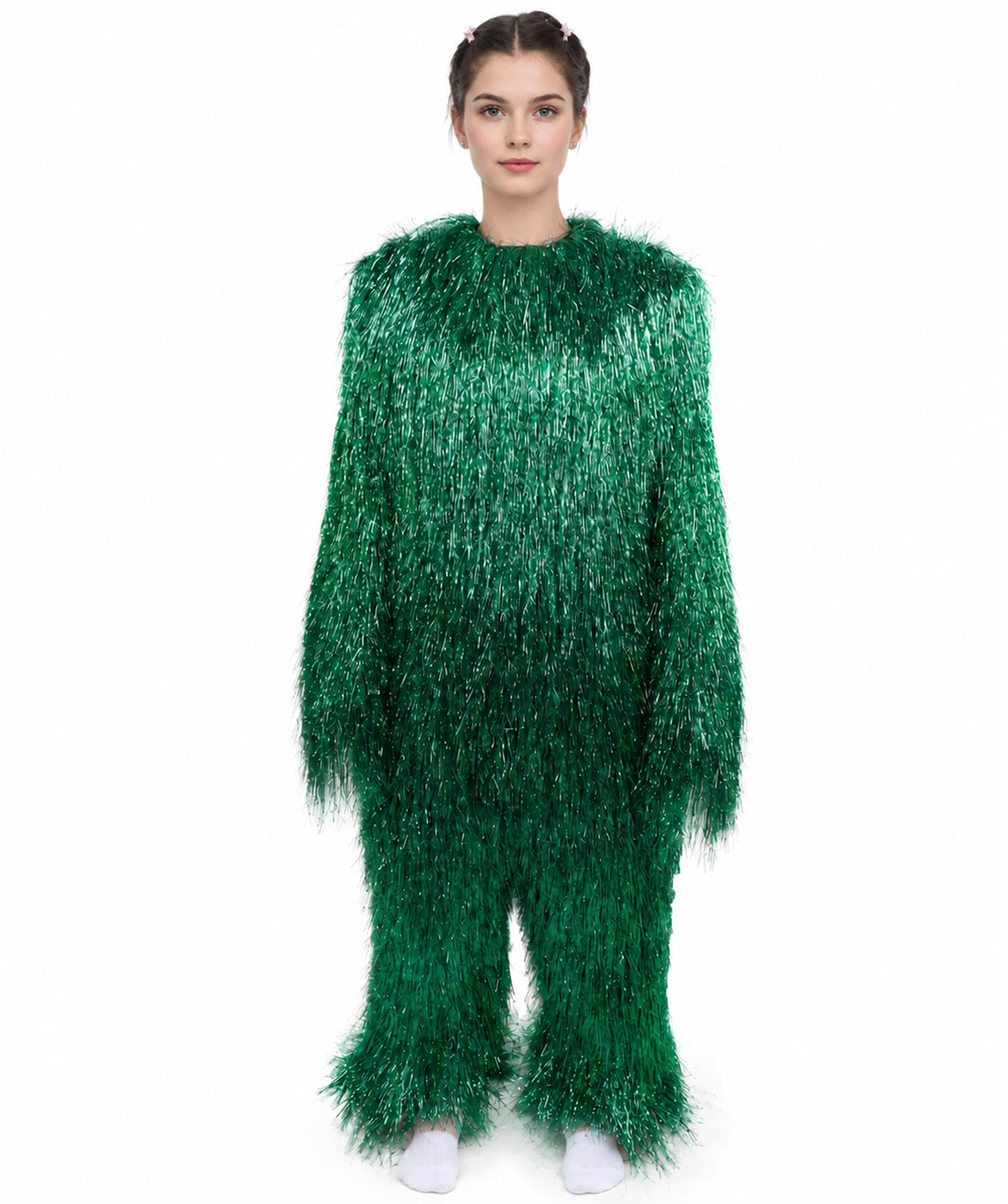 HPO Unisex Teen Extreme Tinsel Hairy Person Costume Bundle & Mask Set - Full-Body Tinsel Hair Suit Extra-Long Costume Wig for Halloween, Cosplay & Parties - Multiple Color Options