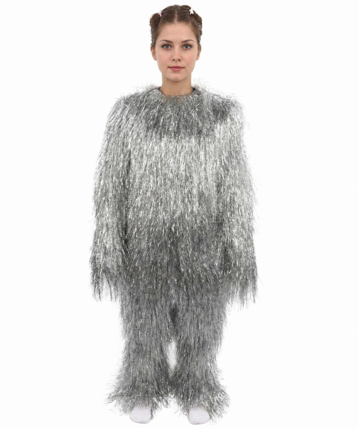 HPO Unisex Teen Extreme Tinsel Hairy Person Costume Bundle & Mask Set - Full-Body Tinsel Hair Suit Extra-Long Costume Wig for Halloween, Cosplay & Parties - Multiple Color Options