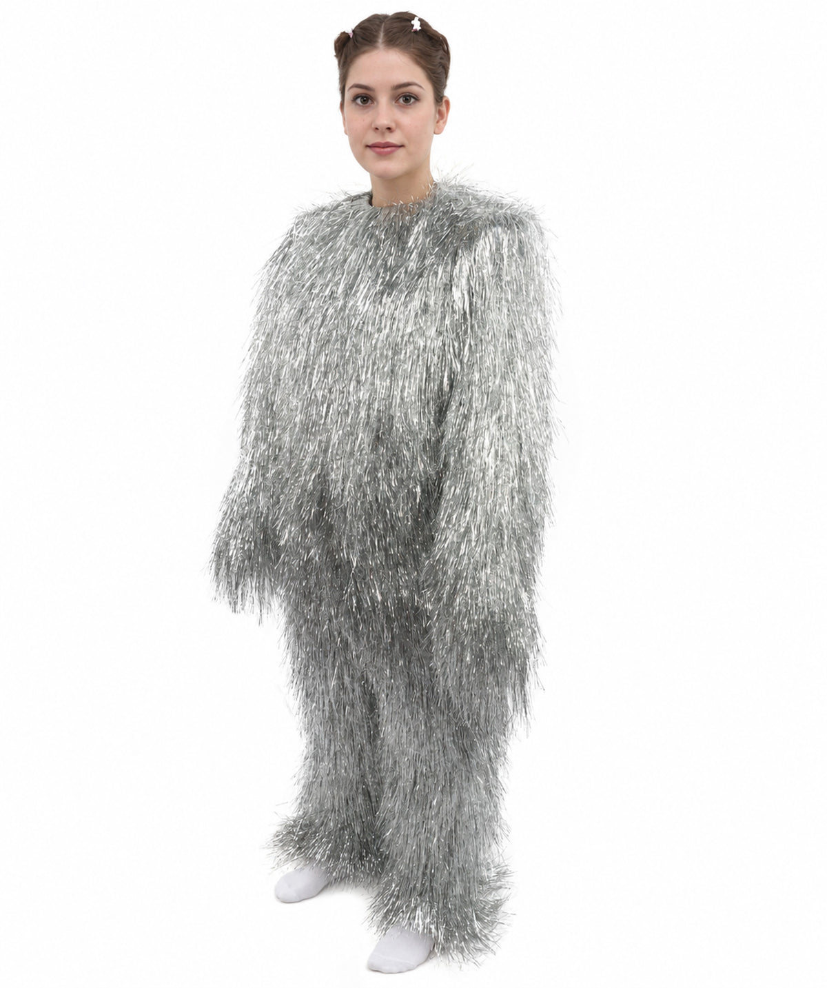 HPO Unisex Teen Extreme Tinsel Hairy Person Costume Bundle & Mask Set - Full-Body Tinsel Hair Suit Extra-Long Costume Wig for Halloween, Cosplay & Parties - Multiple Color Options