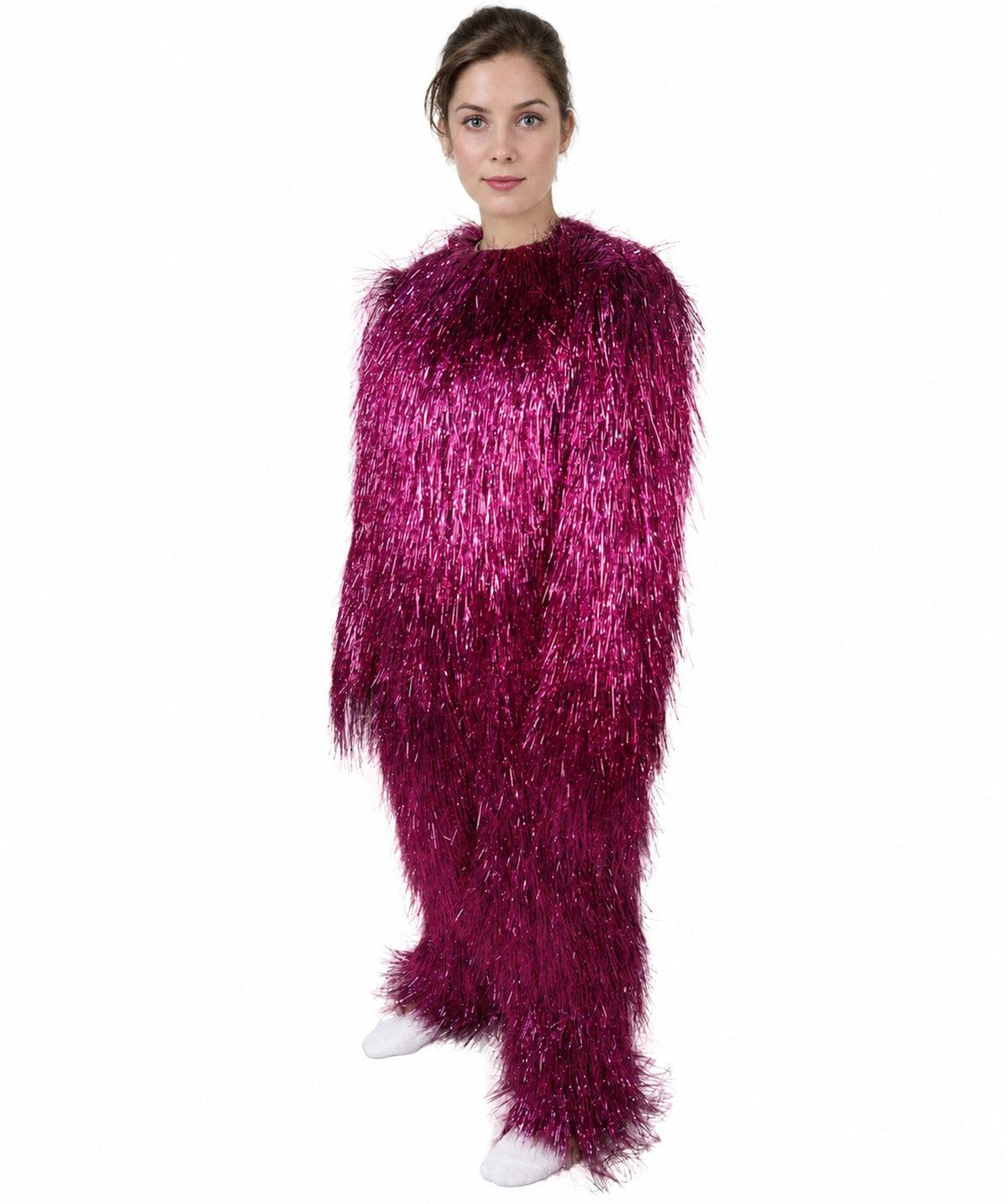 HPO Unisex Teen Extreme Tinsel Hairy Person Costume Bundle & Mask Set - Full-Body Tinsel Hair Suit Extra-Long Costume Wig for Halloween, Cosplay & Parties - Multiple Color Options