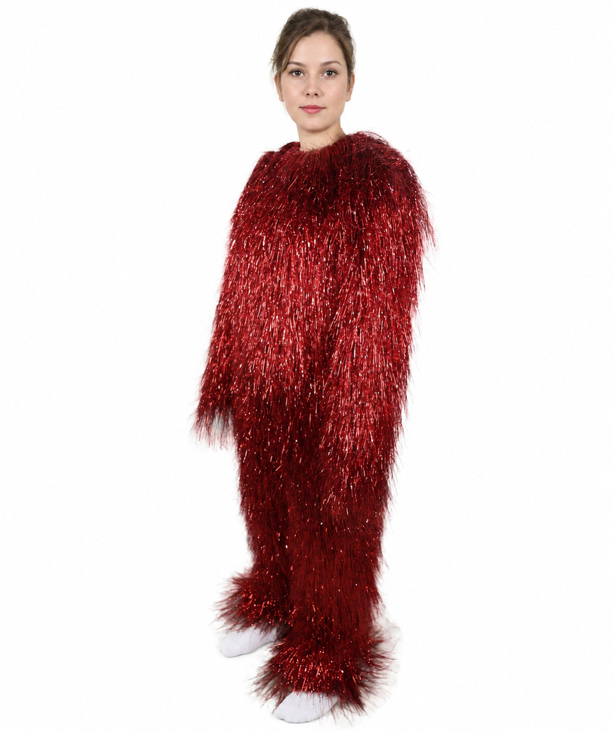 HPO Unisex Teen Extreme Tinsel Hairy Person Costume Bundle & Mask Set - Full-Body Tinsel Hair Suit Extra-Long Costume Wig for Halloween, Cosplay & Parties - Multiple Color Options