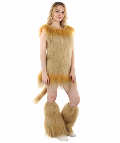 Orange and Tan Lion Costume with Fir Boots  - Long Synthetic Fibers
