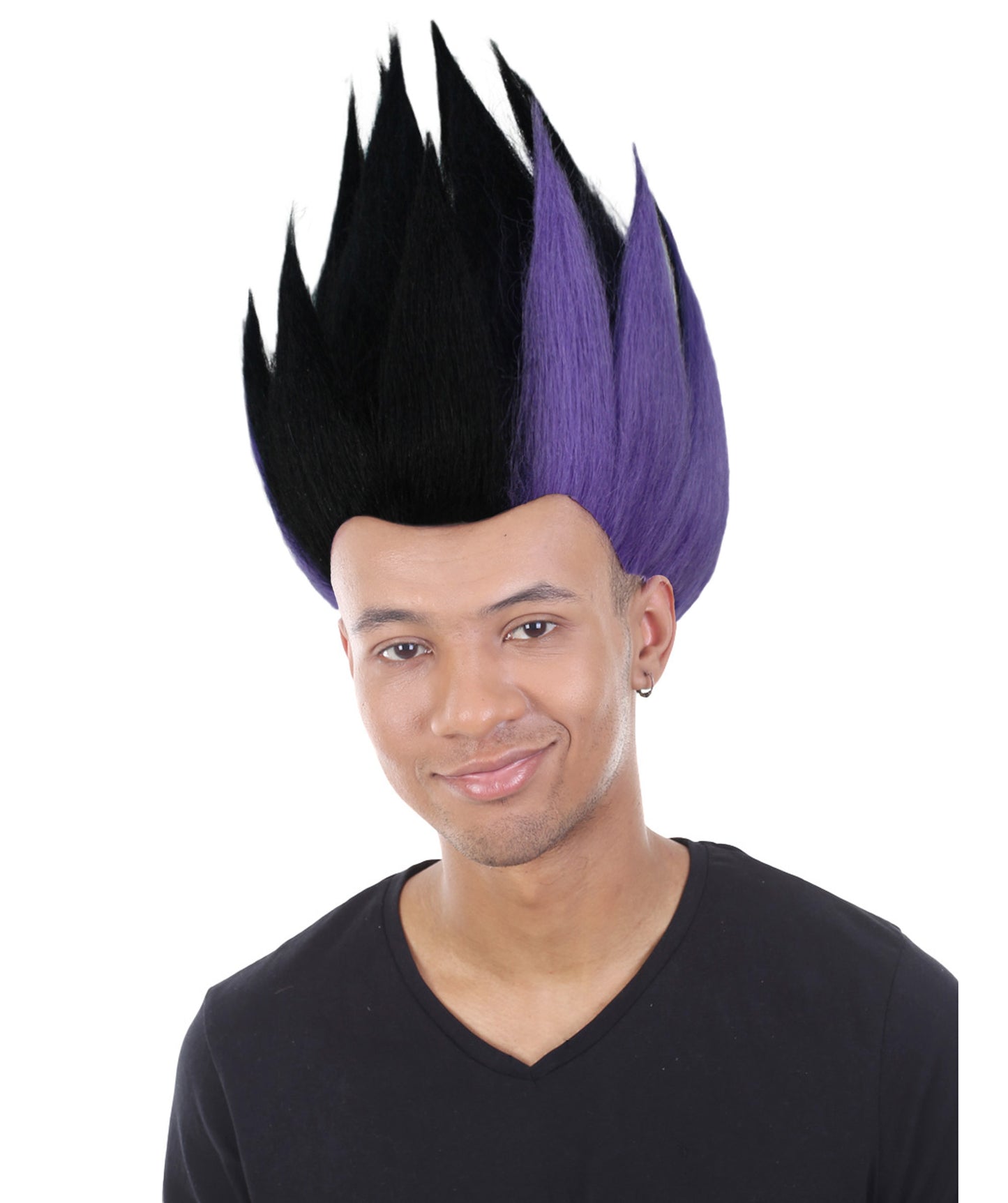 Anime Spike Wig |  Black & Purple Spike TV/Movie Wigs | Premium Breathable Capless Cap