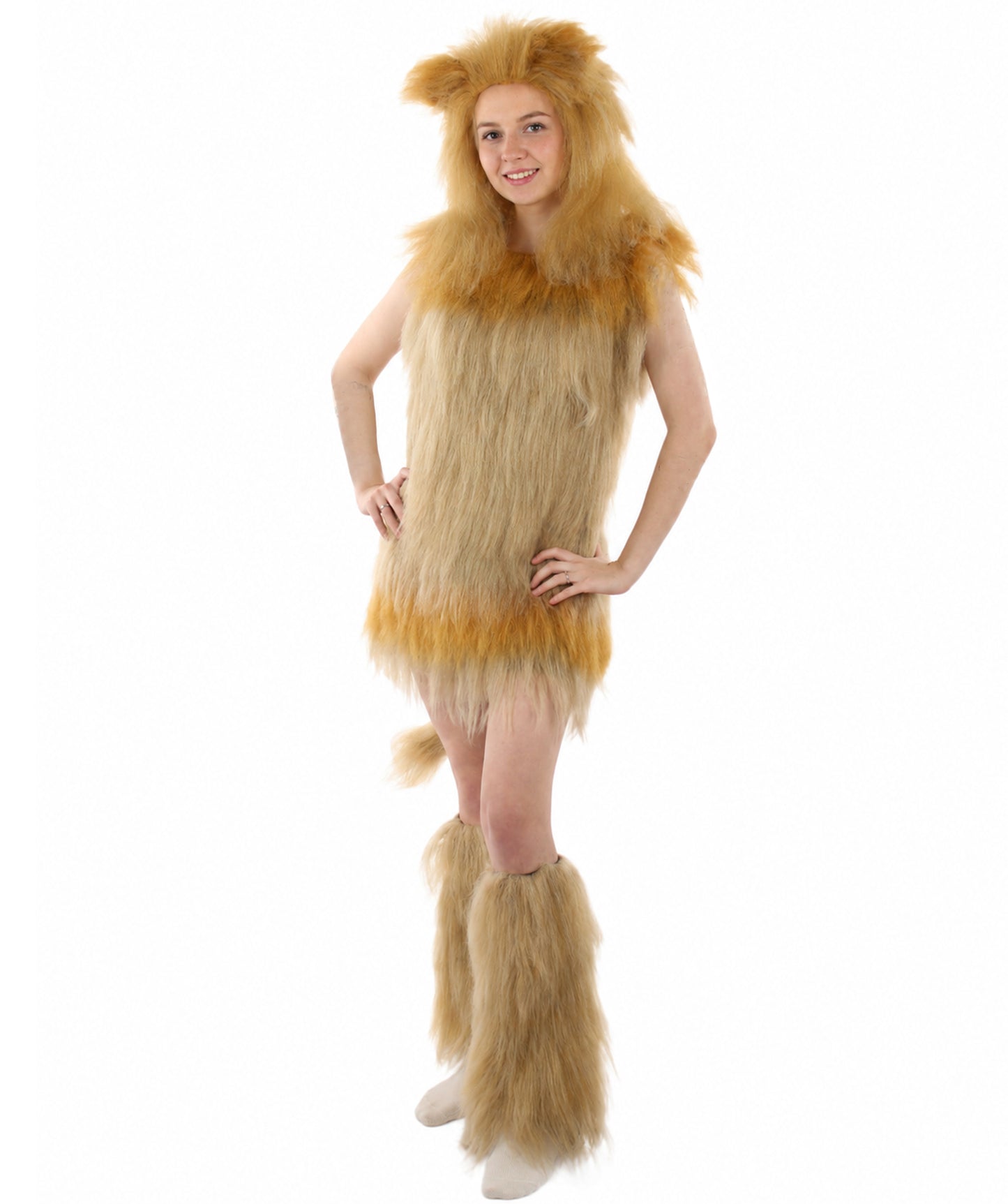 Tan Lion Costume with Fir Boots (Bundle)- Long Synthetic Fibers Orange Color